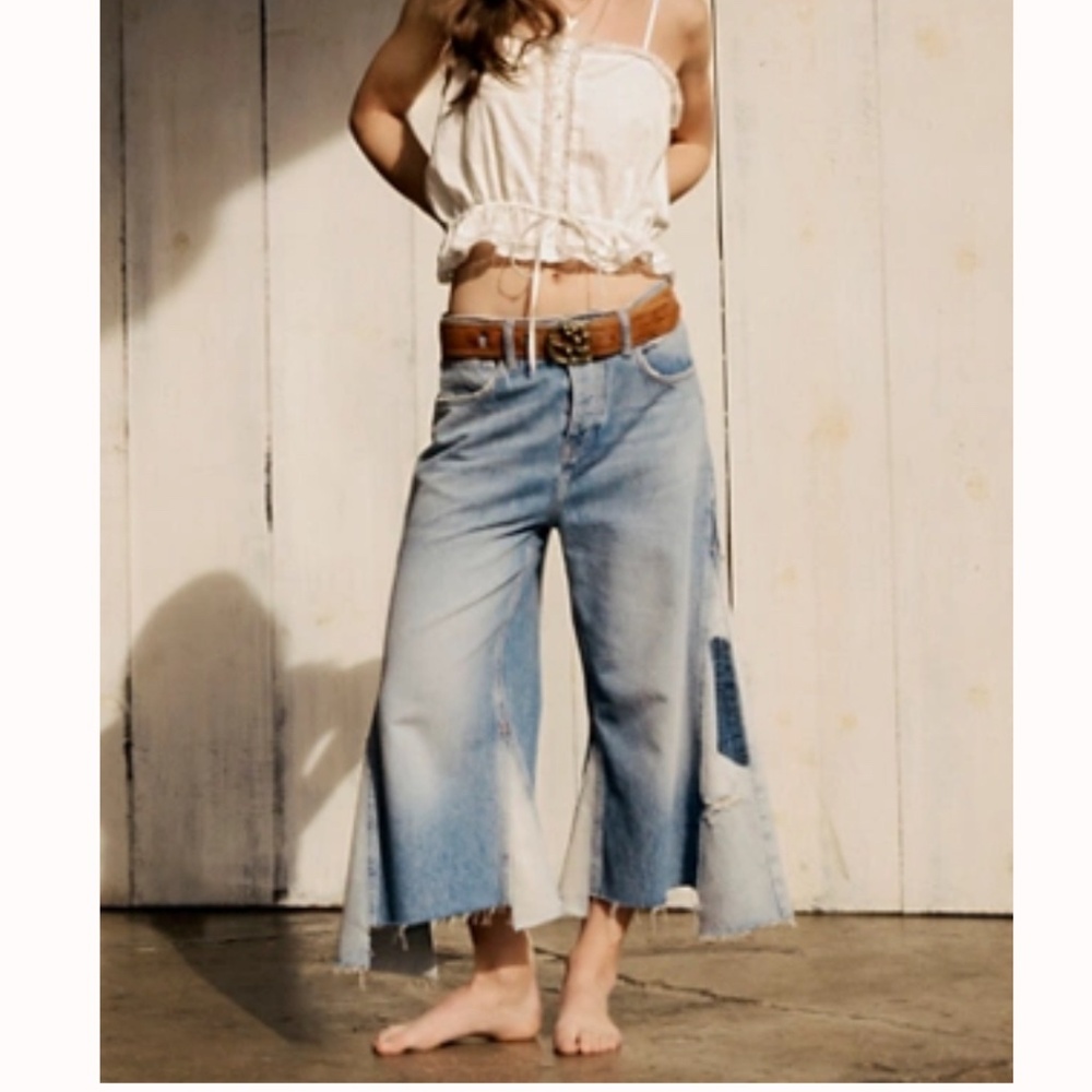Free People We The Free Ripple Wide-Leg Pieced Cropped Jeans